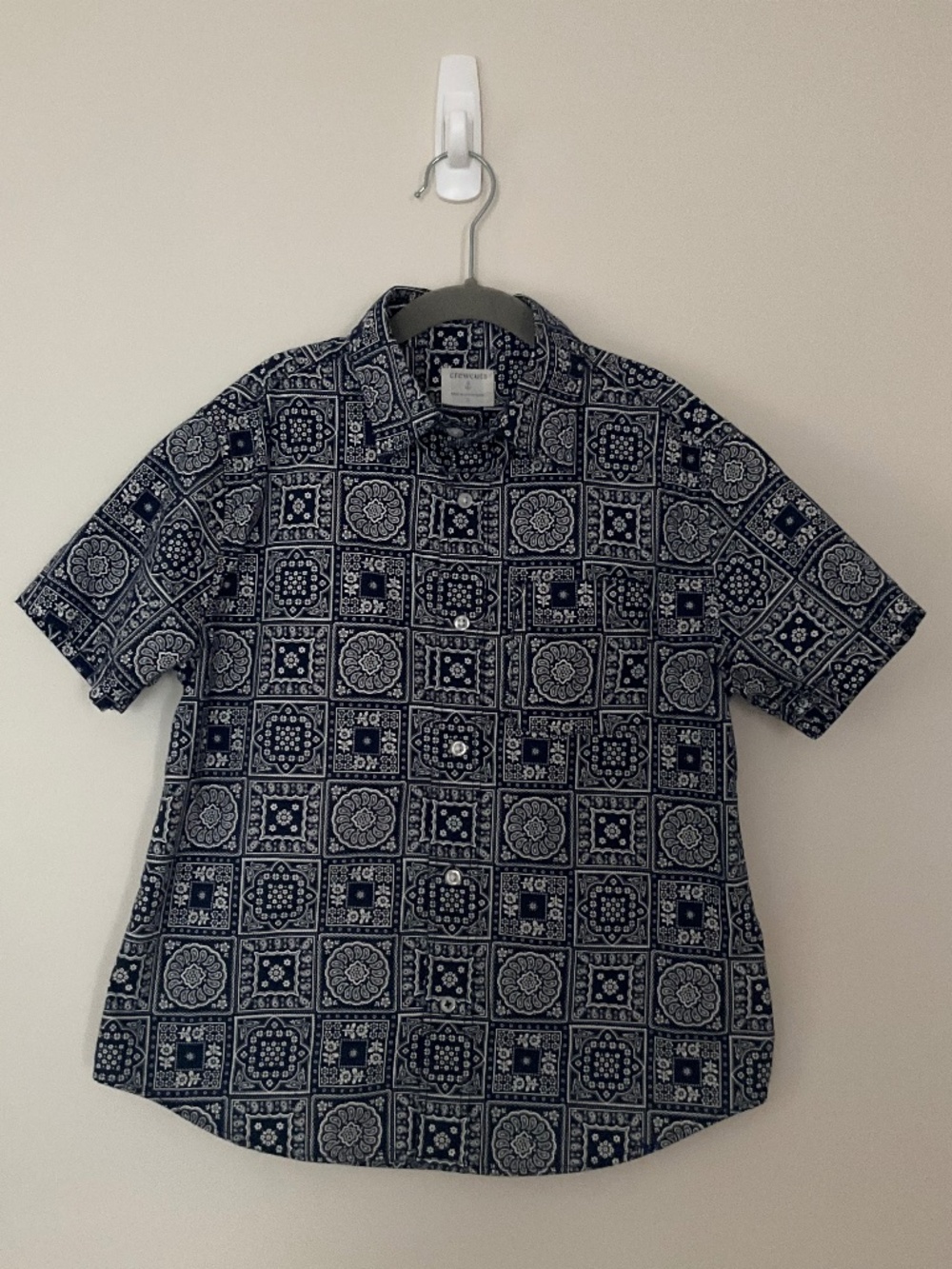 J. Crew Boys Printed Short-sleeve stretch poplin Button-front Shirt - Size 8